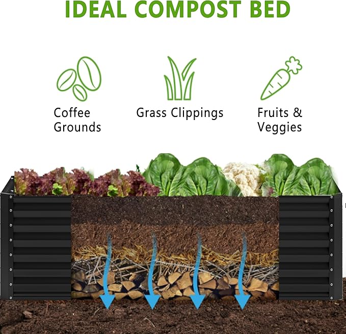2PCS 4x2x1FT Galvanized Raised Garden BedPlanter Raised Beds-Metal Garden BoxLarge Plant for Outdoor Planting Vegetables BedFlowerherb-Black