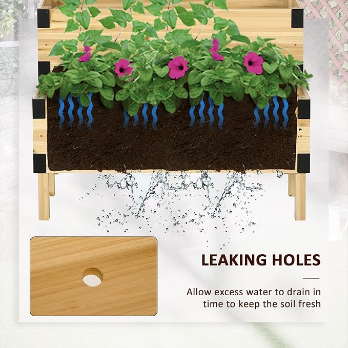 Raised Garden Bed with Trellis 2 Tier Wooden Elevated Planter Box with Legs and Metal Corners for Vegetables Flowers Herbs Natural
