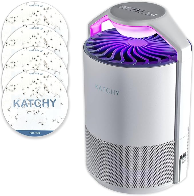 Katchy Indoor Fly Trap– Catcher &amp Killer for Mosquito Fruit Fly Gnat &amp Small Moth – Non-Zapper Trap with Fan Suction &amp Blue UV Light – Ideal for Indoor Spaces Kitchen &amp Plants (Orig