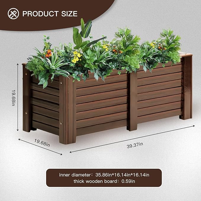 Wood Garden Bed Planter Garden Boxes Outdoor Planter Box Wood Container Gardening Planter Raised Beds for Growing Flowers/Vegetables/Fruits in Backyard (39.47inx 19.68inx 19.68in)