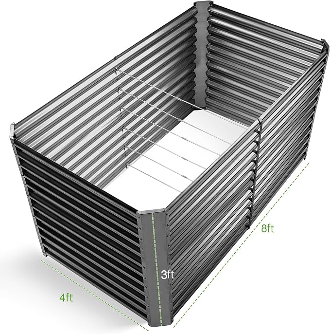 Land Guard 8x4x3ft Rectangular Galvanized Raised Garden Beds Large-Capacity Metal Planter Box Outdoor Durable Deep Raised Garden Bed 3ft Tall Raised Beds for Gardening Vegetables Modern Gray