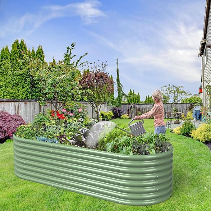 FRIZIONE 8FT(L)×3FT(W)×2FT(H) Raised Garden Bed Outdoor Raised Garden Beds for Flower Raised Planter Box Outdoor for Herb Vegetable-Light Green