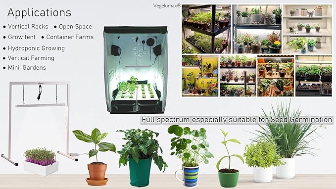 50Watt 2 Feet LED Grow Light Lamp Stand Rack with White Light Full Spectrum CRI90+ for SeedlingSeed Starting Plant GrowingIron Pipe FrameAluminum Heat SinkCCT6500KLamp Height Adjustable