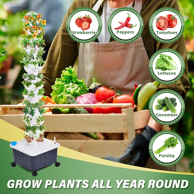 14 Tiers Hydroponic Planting TowerVertical Hydroponic Garden Tower with Pump and Removable Water Tank70 Slots Hydroponic PlanterAeroponic Tower Garden System for Indoor Plants Standalone House