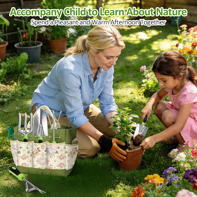 Gardening Tools SetOPPSIUE 9 Pcs Heavy Duty Stainless Steel Gardening Hand Tool Kit with Rubber Non-Slip Handlewith Shoulder Crossbody/Tote BagIdeal Gifts for Women and Men