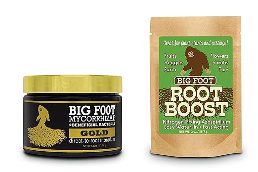Big Foot Mycorrhizae Starter Bundles - for Established Plants Transplanting Rooting Powder - Big Foot Gold 4 oz + Root Boost 2 oz