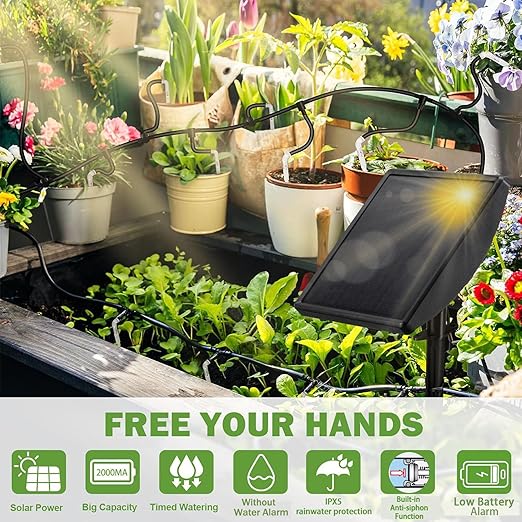 49FT Solar Drip Irrigation System KitAutomatic Garden Watering SystemDiy Plant Watering System25 Timing Mode Supported 15 Pots with Anti-Siphon Set for Pots PlantsBalcony &amp Patio Irrigation Sy