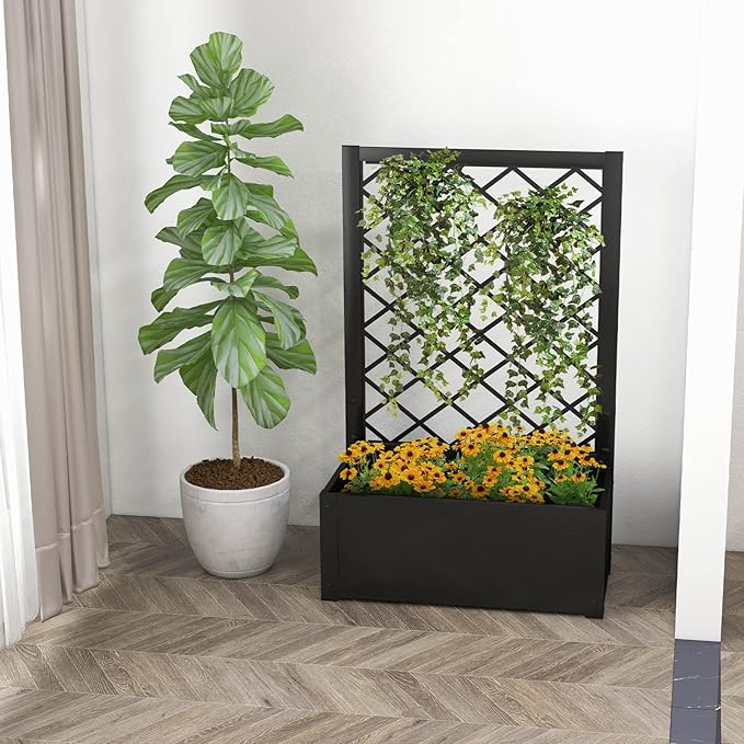 Giantex Raised Garden Bed with Trellis 44 Metal Vertical Planter with Garden Trellis Diamond Lattice for Vine Plant Flower Climbing Indoor &amp Outdoor Use for Yard Garden Balcony