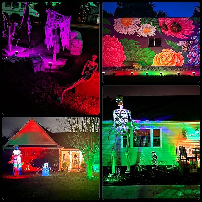 WELALO 6 Pack/7 Modes Solar Color Changing Spot Lights Outdoor 3 Modes/4 Pack/188 LED Solar Motion Sensor Lights Outdoor