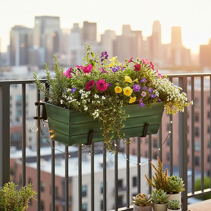 Bloom Box Garden Growing Kit Medium Green with Clamp-On Brackets – Instant Container Garden for Flowers Herbs Greens &amp Strawberries