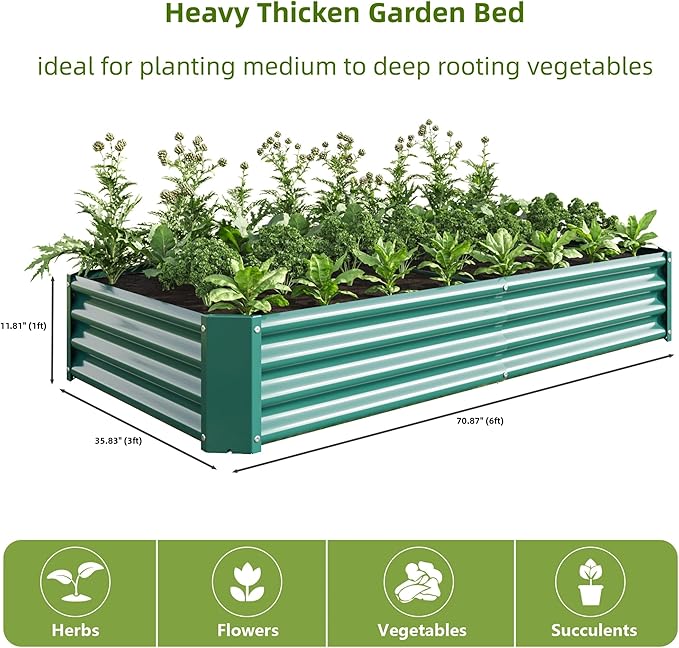 Anwick Raised Garden Bed Galvanized Raised Garden Beds Outdoor for Vegetables Rectangle Metal Raised Planter Box for Backyard Flowers Herbs Fruits (Green)