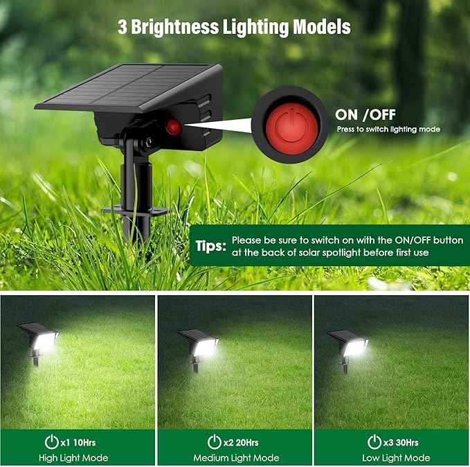 2 Pack Cool White &amp 2 Pack Warm White Solar Spot Lights Outdoor with 60 LED &amp Auto On/OffSolar Lights Outdoor Waterproof IP68 with 3 Lighting Modes 2-in-1 Solars Landscape Light for Outside