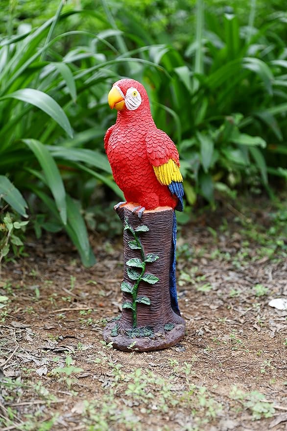 Techko Decorative Red Parrot Outdoor Garden Statue Waterproof Solar LED Spotlight Tropical Tiki Decor
