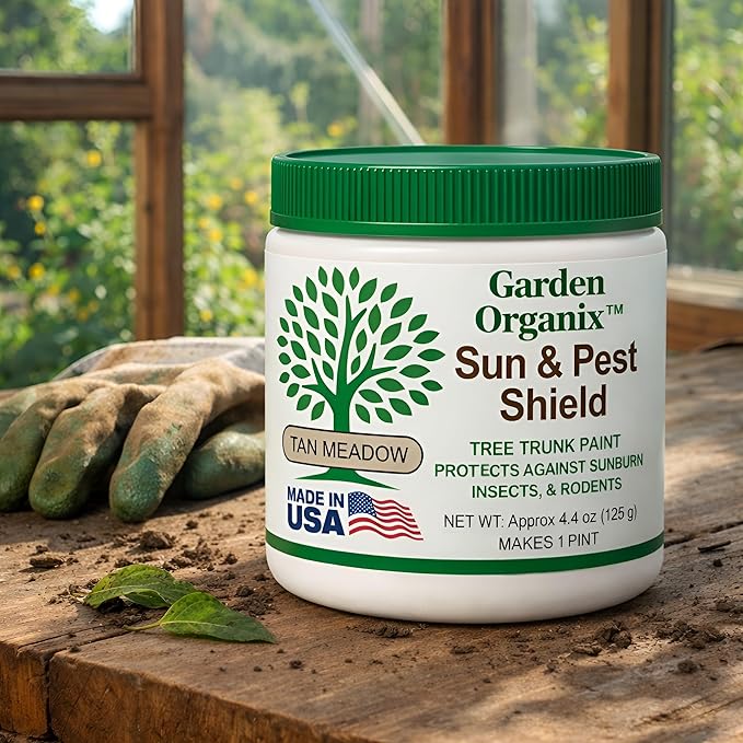 Garden Organix™ Sun &amp Pest Shield Tree Paint – Organic Tree Guard Sunburn &amp Pest Deterrent 1 Pint (Tan Meadow)