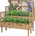 Raised Garden Bed with Trellis &amp Top Shelf Outdoor Elevated Planter Box with 2 Planting Areas Liner &amp Metal Corners for Climbing Plants Vegetables Herbs