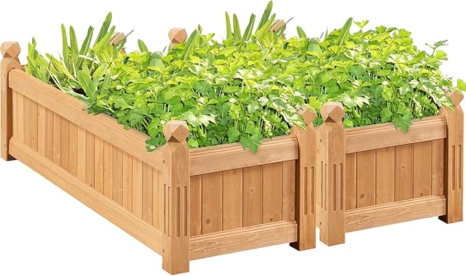 Yaheetech 43.5″ L × 16″ W × 14″ H Wooden Raised Garden Bed Horticulture Rectangular Garden Planter Outdoor Raised Planter Box for Patio/Yard/Greenhouse Vegetable/Flower/Herbs Light Brown2pcs