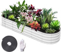 PioneerWorks Galvanized Raised Garden Bed 8x2x1 Ft Oval Open-Ended Metal Planter Box for Vegetables Flowers Herbs Sturdy Reinforced Design Easy Assembly for Outdoor Patio Yard White