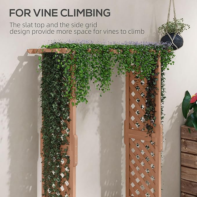 Fir Wood Garden Bed Planter with Dual Trellis Sides and Pergola Extension Self-Draining 44 inches by 16.25 inches by 70.75 inches 99 Pounds