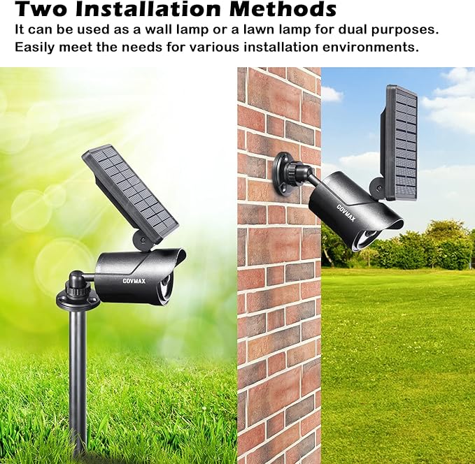 COVMAX Solar Spot Lights Outdoor 2-in-1 Wall Light Wireless Solar Flood Light for Yard Garden Driveway Porch Walkway Pack of 2 Black