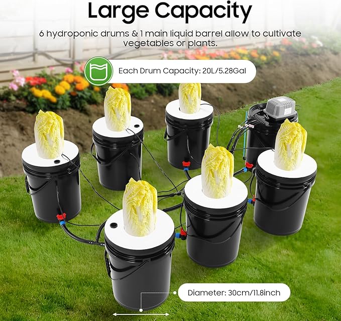 Hydroponics Grow System 5 Gallon 7 Buckets Hydroponics Growing System Kit with Air Pump Trachea AC 120V Hydroponic Bucket System for Indoor/Outdoor Greenhouse Garden Balcony