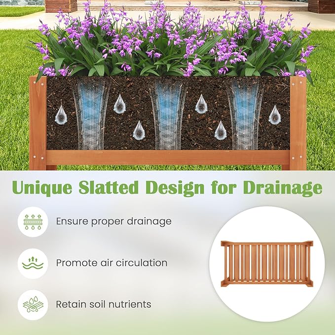 GRAFFY Raised Garden Bed with Shelf Raised Planter Box with Legs Wood Elevated Planter Box with Drain Holes Outdoor Planting Bed for Vegetable Flower Planting Container for Grass Lawn Patio