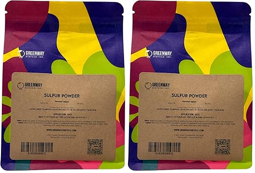 Greenway Biotech Inc. Organic Sulfur Powder Fertilizer for Plants - Required to Lower pH &amp Improve Sulfur Deficiencies- Essential Nutrients for Plant Growth with Macronutrients - 1 Pound (Pack of
