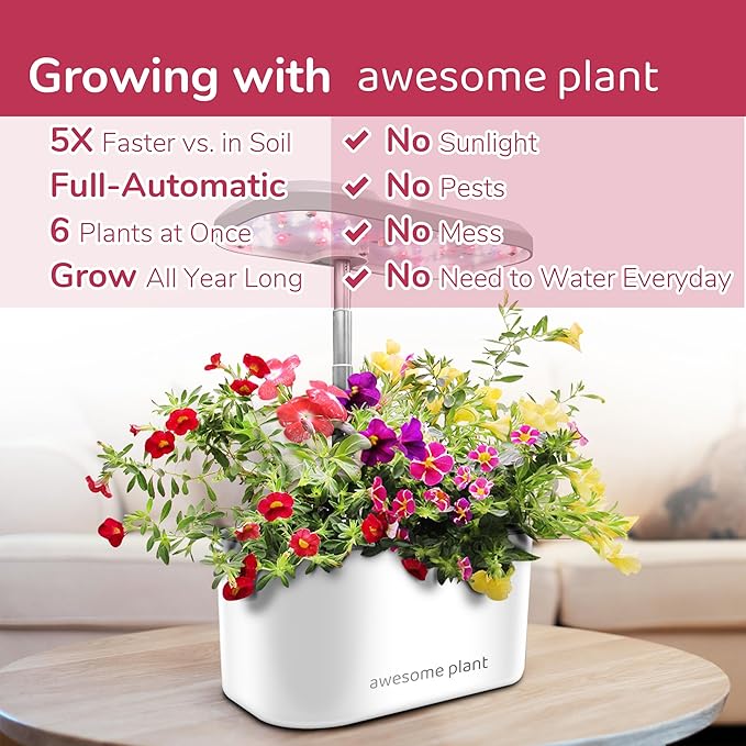 6Pro Hydroponics Growing System Kit (6 Pods) Indoor Garden Kit with 3L Watertank 3 Grow Modes and Quiet Pump Grow Herbs Lettuce Salad at Home Kit Adjustable Height Up to 13 White