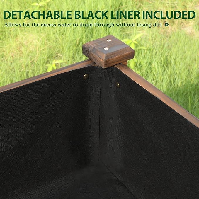 48x24x30 in Raised Garden Bed with Legs Outdoor Elevated Wood Planted Box with Liner &amp Drainage Hole for Vegetable Flower Backyard and Patio Rustic