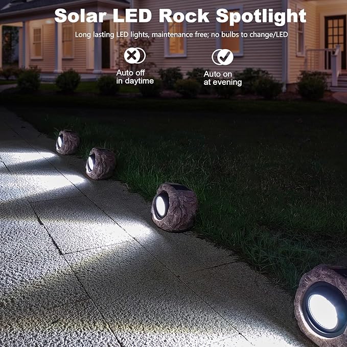 Solar Rock Lights - 6 Pack Waterproof LED Simulated Rock Statue Light for Paths Sidewalks Patio and Landscaping Outdoor Pond Decorative Lighting Garden Plant Spotlights