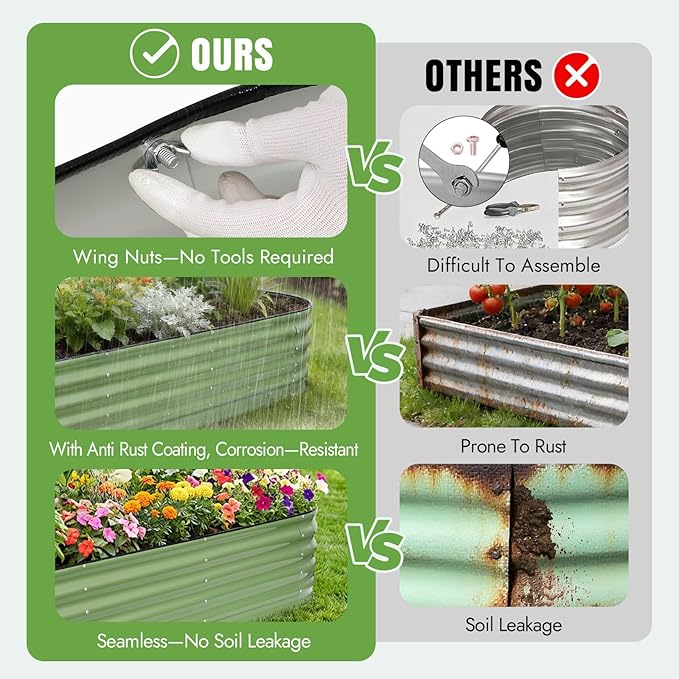 INNO STAGE Galvanized Raised Garden Bed Kits 8x2x1.4FT Metal Raised Garden Beds Outdoor 17'' Tall Large Steel Raised Planter Bed for Vegetables &amp Flowers Patio Ground Planter Box (Olive Green 2