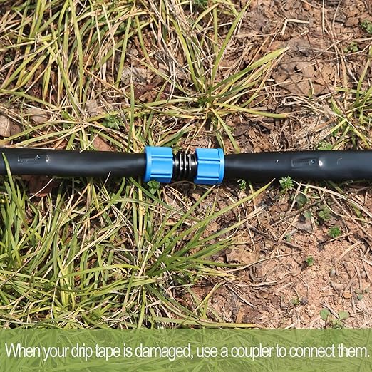 1640 ft 5/8 Drip Irrigation Tape Kit 15 mil Emitter Spacing 6 Flat Drip Tape with 140 PCS Drip Tape Connectors Automatic Irrigation Equipment for Garden Irrigation Emitter Flow:0.79 GPH
