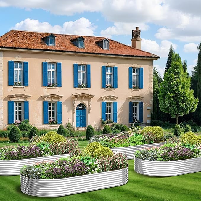 FRIZIONE 3pcs 6x3ft Galvanized Raised Garden Bed OutdoorSteel Garden Bed for VegetablesAbove Ground Garden Box for FlowerMetal Raised Beds for Gardening