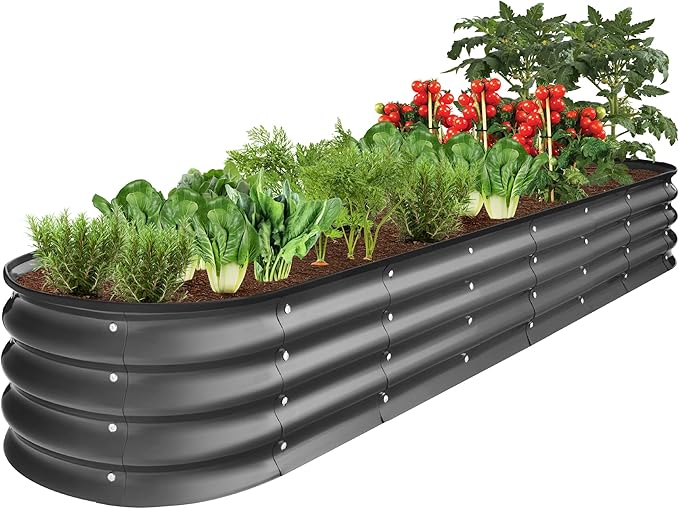 Best Choice Products 8x2x1ft Outdoor Metal Raised Garden Bed Oval Deep Root Planter Box for Vegetables Flowers Herbs and Succulents w/ 108 Gallon Capacity - Charcoal