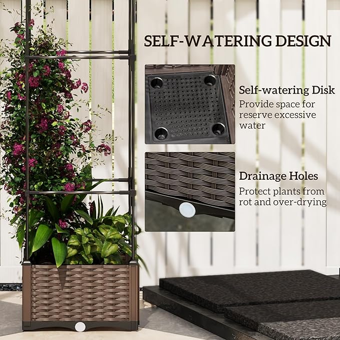 Raised Garden Bed with Trellis Self-Watering Planter Box for Climbing Vegetables Flowers &amp Herbs 69.7