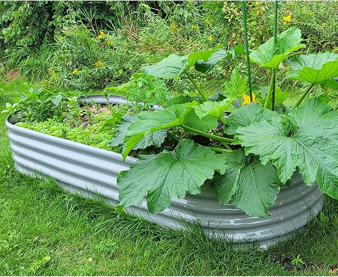 8 Pack 8x3x1.5FT Galvanized Raised Garden Bed Kit Oval Metal Ground Planter Box Outdoor Bottomless Planter Raised Beds for Vegetables Flowers Herbs Fruits Gray