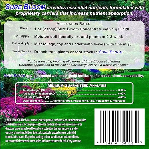 Sure Bloom Concentrated Plant Nutrition 8-6-4 Formula 1 Gallon Plant Food for Indoor and Outdoor Plants
