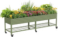 Rolling Elevated Raised Garden Bed - Jumbo Series 2.5' x 10' Outdoor Planters Boxes with Legs &amp Storage Rack for Patio 2000+ Lbs Weight Capacity Raised Beds for Gardening Herbs Flowers Olive G