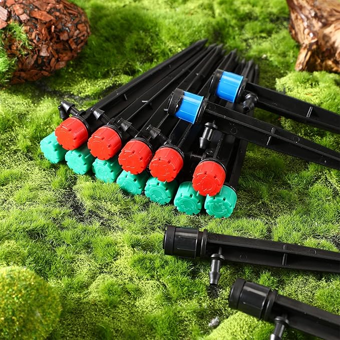 Macarrie 300 Pcs Drip Emitters for 1/4 Drip Irrigation Tubing Adjustable 360 Degree Water Flow Drippers 5.2 Inch Garden Irrigation Drippers Spray Emitters for (4-7mm) Garden Watering System