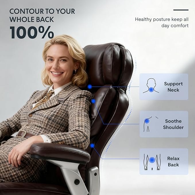 FLEXISPOT 600lbs Big and Tall Office Chair for Heavy People Heavy Duty Computer Desk Chair with Dynamic Lumbar Support 2D Armrest Blade Wheels Chairs for Home Office Gaming Working Leather Brown