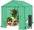 8x8 Pop Up Greenhouse Instant Walk in Green House with PE Cover Power Ports Roll up Doors &amp Windows for Indoor Outdoor Plant Growing Green