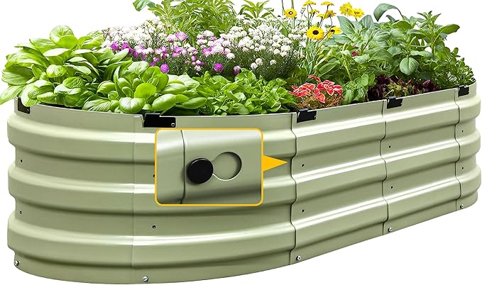 KING BIRD Raised Garden Bed Kit 2025 Upgraded 10-Minute Assembly Galvanized Planter Garden Box Outdoor for Gardening Vegetables Flowers 47x24x12 in Olive Green