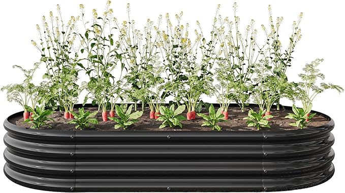DSHADE Outdoor Raised Garden BedOval Large Galvanized Metal Raised Planter Bed Garden Bed Kit Anti Rust Garden Beds Large Metal Planter Box for for PlantsVegetablesFlowers (Black)