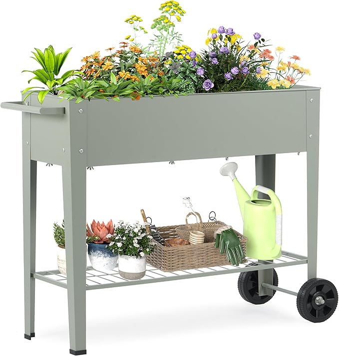 DDK Outdoor Heavy Duty Metal Raised Garden Bed with Legs (Green)