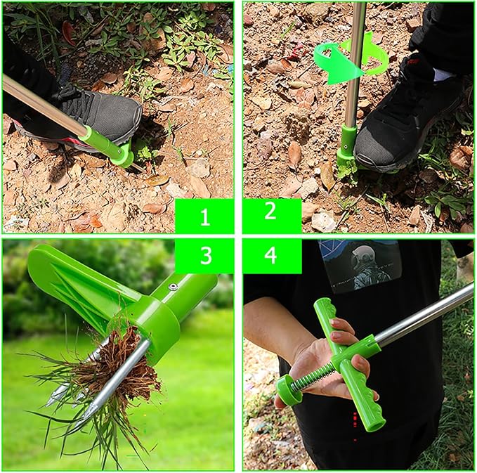 Portable Stand Up Weed Puller Garden Lawn Root Remover Tool Long Handle Weeding Tool with 3-Claw Steel Head