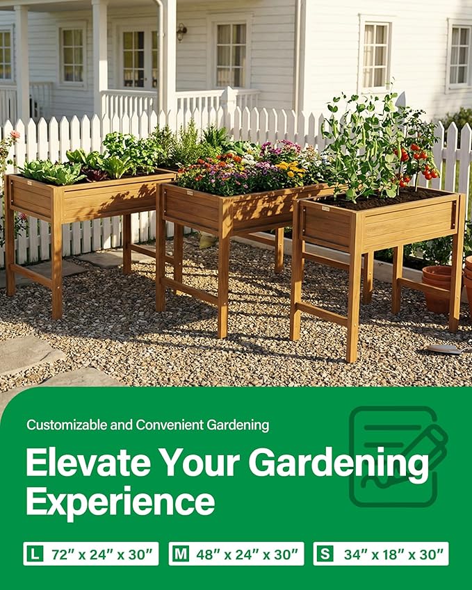 YEFU HIPS Raised Garden Bed: 72x24x30in Large Elevated Planter Boxes Outdoor for Herbs Vegetables Flowers - Raised Garden Beds Outdoor for Patio/Balcony - Comfort Height with Legs for Growing (Teak)