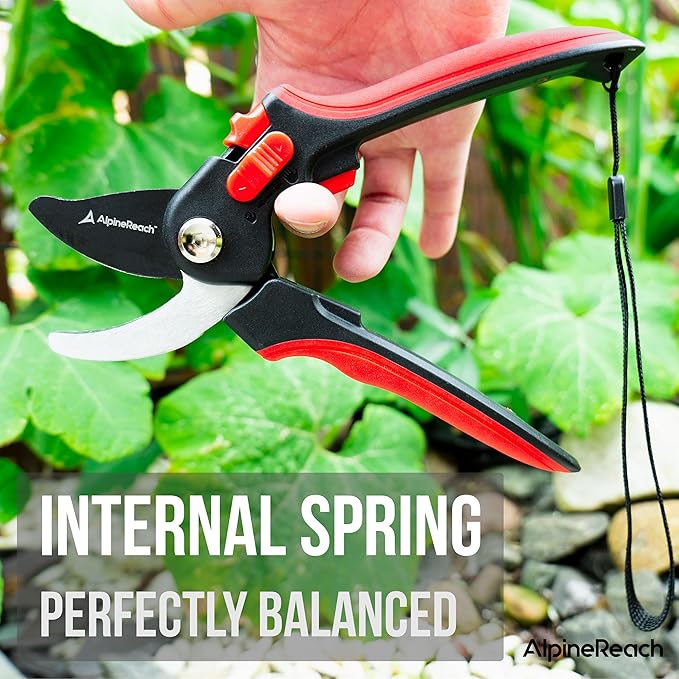 AlpineReach Pruning Shears Set Bypass and Anvil for Gardening Sharp Ergonomic Pruners Adjustable Soft Handle for Small &amp Large Hands Heavy Duty High Carbon Steel Blade Secateurs Gift Box
