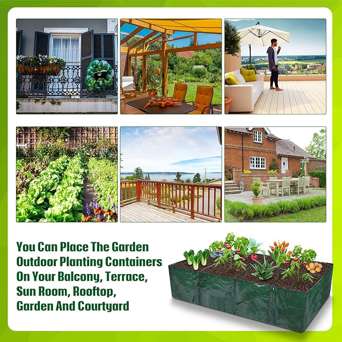 Woanger 6 Pcs 35 Gallon Plastic Raised Garden Bed 8 Divided Grids Planter Box with Drainage Holes PE Fabric Rectangle Raised Planting Bed for Vegetables Fruits Flowers Potato Outdoor Gardening