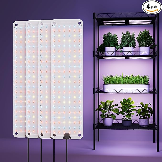 Under Cabinet Grow Light LED Grow Lights for Indoor Plants Full Spectrum Plants Light for Shelves with Auto Timer 3/9/12H 616LEDs Ultra-Thin Grow Lights Panel for Seed Starting Flowers Veg 4Pack