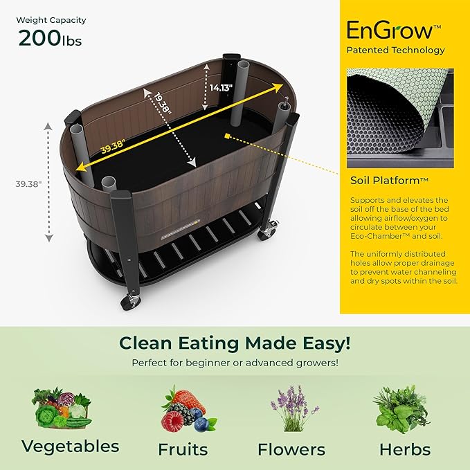 Permasteel Raised Garden Bed with Legs 40×20×37 in Planter Box with EnGrow™ TrueSoil™ Technology for Vegetables Flowers Herbs and Fruit Outdoor Indoor Storage Shelf Wood Brown