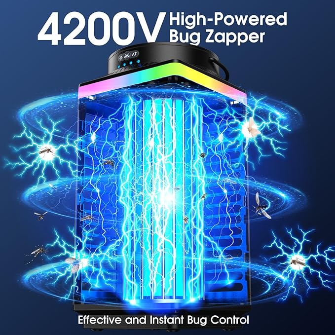 Bug Zapper Outdoor 4-in-1 4200V Electric Mosquito Zapper Cordless Rechargeable Bug Zapper Fly Zapper with 5000mAH Battery Waterproof IP68 Portable &amp Wireless Insect Zapper for Camping Patio